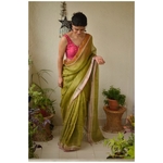 Handwoven Thin Tissue wrap plan linen jari saree