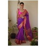 Handwoven Chanderi silk saree with meena kerri bootis motif and handwoven border.