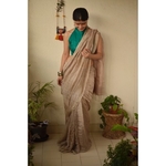 Handwoven jari warp linen saree