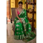 Handwoven Chanderi pattu silk saree with jari motif