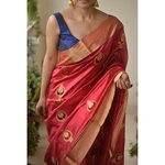 Handwoven Chanderi pattu silk saree with jari border