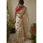 Handwoven Chanderi pattu silk saree with jari border