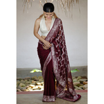 Handwoven kadwa chiffon banarasi saree with jaal work in pallu.
