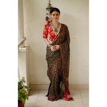Handblock Printed Kota Silk Saree with patch borders in Satin silkCrape SilkOrganzaGeorgette Silk on the inside