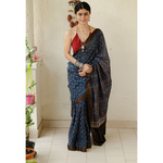 Handloom ,Handblock printed and handmade natural dyed mangalagiri cotton Ajrakh saree.