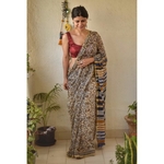 Hand block print natural dye handwoven chiffon saree.