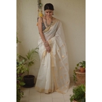 Handwoven Chanderi cotton silk saree with jari border