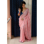 Handspun handwoven pure muslin cotton Jamdani motifs saree.