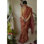 Handloom Twill linen saree blended with tissue blended with jamdani motifs.