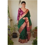 Handwoven Chanderi silk saree with meena boots motif and handwoven motif border.