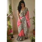 Handloom kadhiyal kadhuwa jari motifs organza silk banarasi saree.