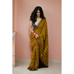 Handblock printed and handmade processed natural dyed mangalgiri cotton Ajrakh saree.