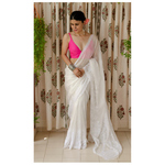 Handembroidered chikankari kota silk saree.