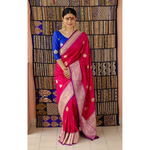 Handloom Katan Banarasi silk saree with woven motifs.
