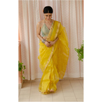 Handloom resham silk chanderi saree with woven motifs.