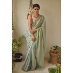 Handwoven metallic linen saree