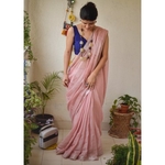 Handwoven metallic linen saree.