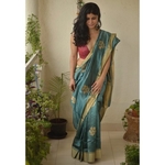 Handwoven Chanderi pattu silk saree with jari border