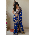 Handloom soft resham chanderi silk saree with zari motifs