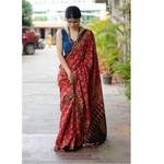 Handblock printed and handmade processed natural dyed mangalgiri cotton Ajrakh saree.