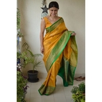 Handwoven Tussar Banarasi saree with kadhwa motif saree with jari border and pallu