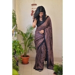 Handblock print modal silk Ajrakh saree.