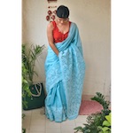 Hand embroidered and handmade cotton chikankari saree.