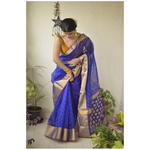 Handwoven Chanderi silk saree with booties motif and jari border