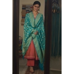 Handllom moonga silk dupatta with floral silver jari jaal motifs