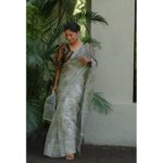 Organic colour dyed and organic processed handblock print organza silk saree