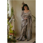Handloom Twill linen saree blended with tissue blended.