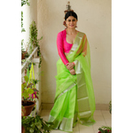 Soft silk organza saree with silver zari banarasi border.