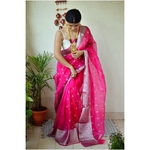 Handwoven organza sheer silk saree with motifs
