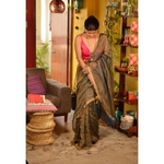 Handwoven Jari blended linen saree
