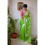 Handwoven kadiyal chiffon banarasi saree with silver jari.