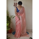Handwoven jari blended checked linen saree