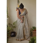 Handwoven Chanderi cotton silk saree with jari border