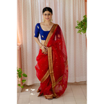 Handloom resham silk chanderi saree with woven motifs.