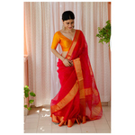 Handloom resham silk chanderi saree with woven motifs.