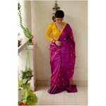 Handloom pattu silk chanderi saree with pallu silk border and handmade meenakari motifs in jari all over the sarees.