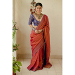 Handloom Metallic linen with inside patch borders in raw silksatin silkcrepe silk.