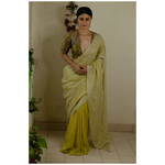 Handloom Metallic linen in natural dyed handmade arashi shibori saree