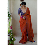 Handloom Metallic linen with inside patch borders in raw silksatin silkcrepe silk.