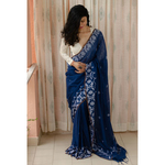 Handspun handwoven pure muslin cotton Jamdani motifs saree.