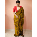 Handblock printed and handmade processed natural dyed mangalgiri cotton Ajrakh saree