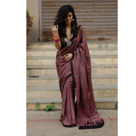Handblock printed and handmade processed natural dyed gajji silk Ajrakh saree.