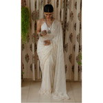 Handembroidered tikki mukaish georgette silk saree