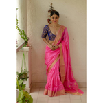 Handloom soft pattu silk with gold jari border and handwoven motifs in pallu. Description - Handloom pattu silk saree