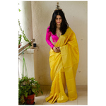Handloom soft pattu silk with wide pattu silk border and jari stripes in the pallu. Description - Handloom pattu silk saree