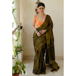 Handloom Twill linen saree blended with tissue blended.